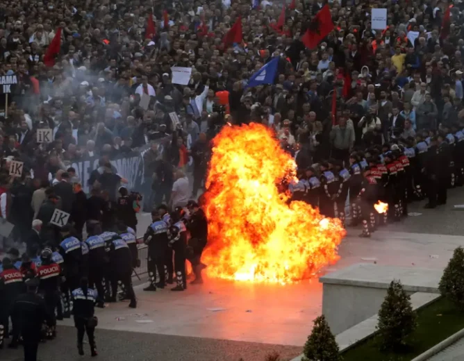Albanian PM Edi Rama's Office Petrol Bombed in Tirana Protests