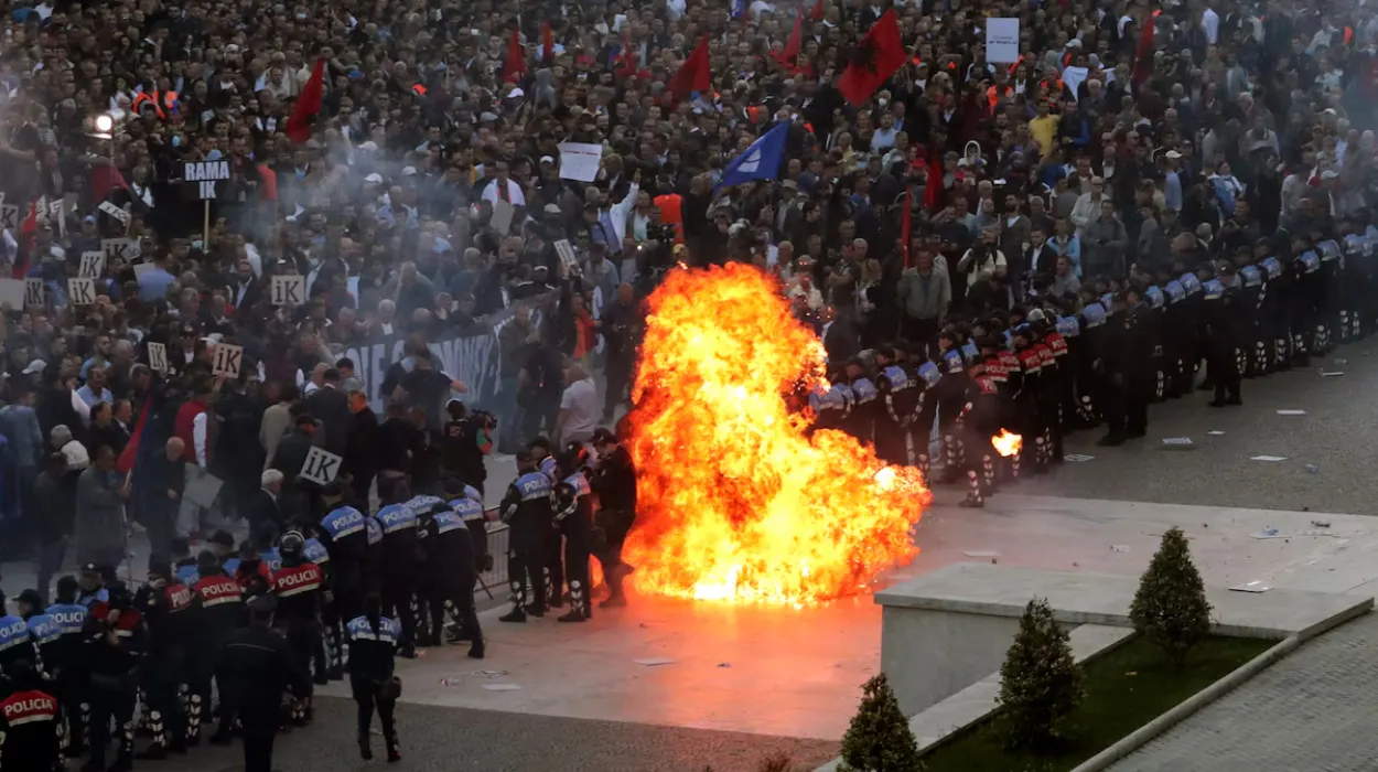 Albanian PM Edi Rama's Office Petrol Bombed in Tirana Protests